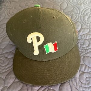Phillies/Italian Black Baseball Cap with Logo and Flag